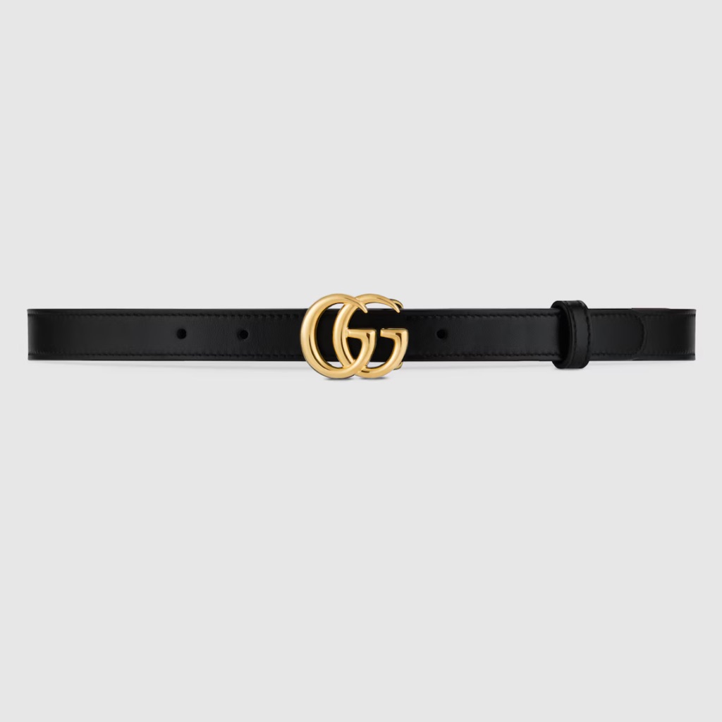 Gucci Gg Marmont Thin Leather Belt With Shiny Buckle Variation Black Leather 85